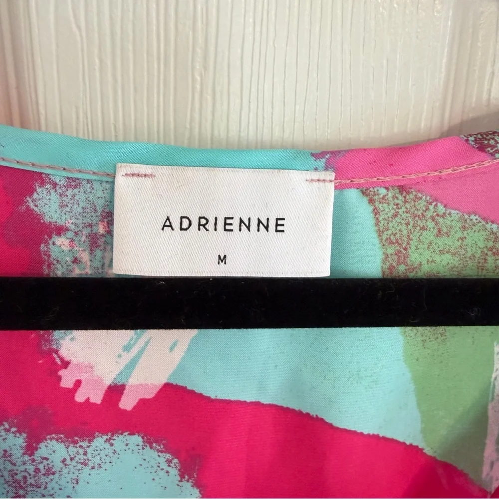 Adrienne Abstract Paint Print Dolman Sleeve Blouse Size M Bright Pink Teal - Picture 2 of 7